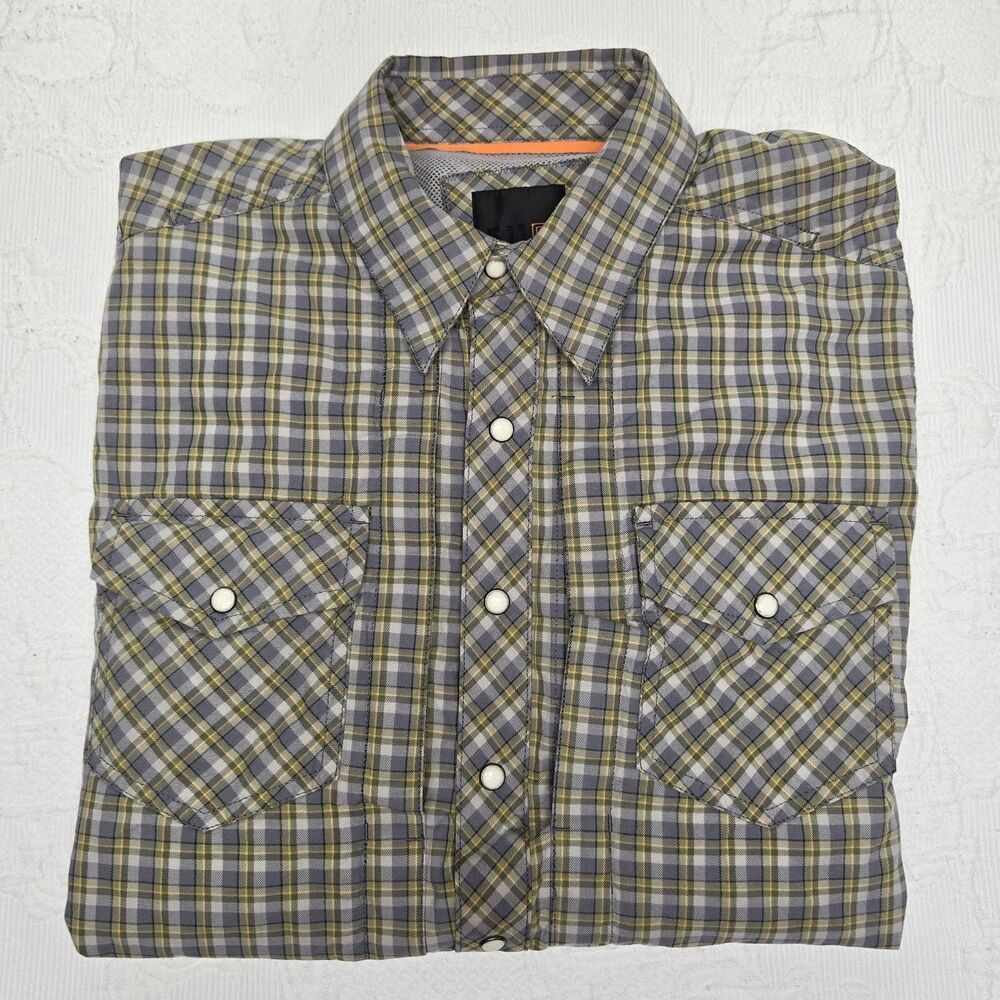 5.11 Tactical Green Grey Plaid Long Sleeve Dress Shirt Mens Medium Conceal Carry